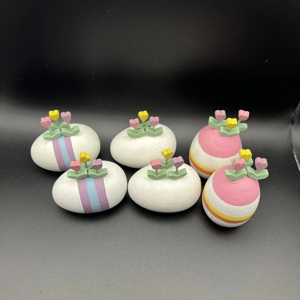 Dept 56 Wooden Easter Eggs‎ Spring Flower ~ set of 6